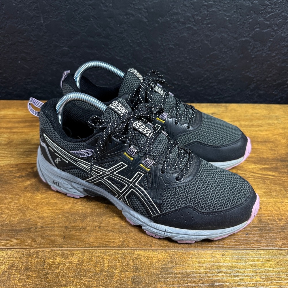 ASICS Gel-Venture 8 Black Lavender Synthetic Trail Running Shoes Women 8.5